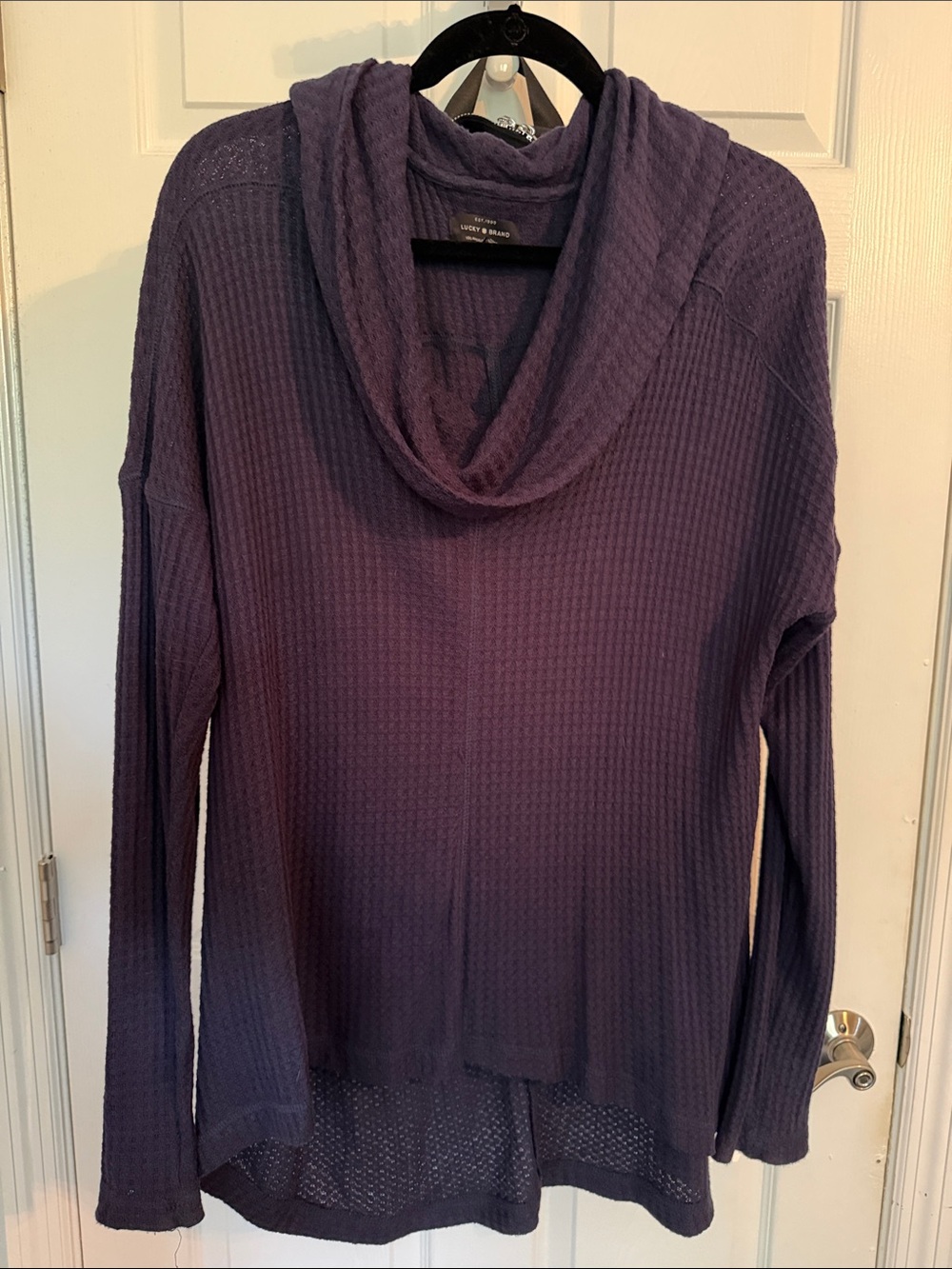 Lucky Brand Deep Navy Cowl Neck Waffle Knit Sweater